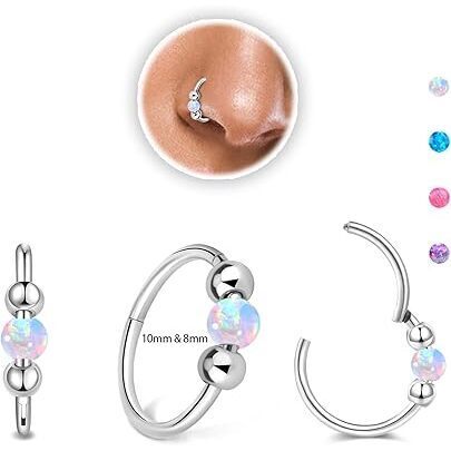 2pcs 18g Opal Nose Rings For Women Nose Hoops 8mm10mm Hypoallergenic 316l